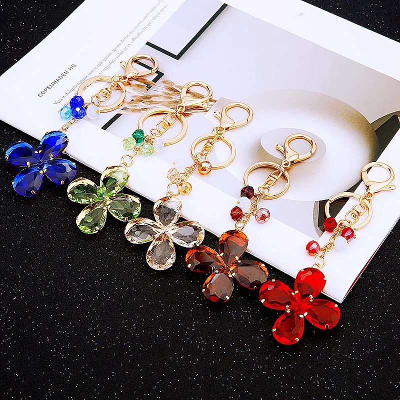 Luxury quality jewelry  Crystal Clover  Keychains Key Chain for car Personalized keychain car assecories for women