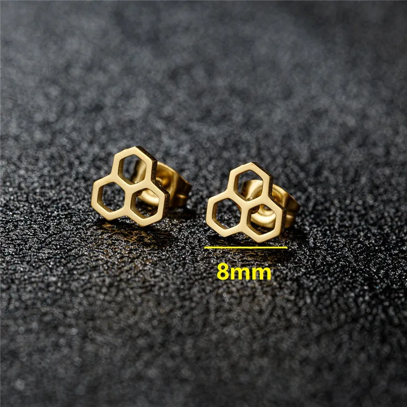 Cute Stainless Steel Honeycomb Earrings Women Simple Hexagon Ear Studs for Girls Geometry Chemistry Molecular Earings Pendientes image 3