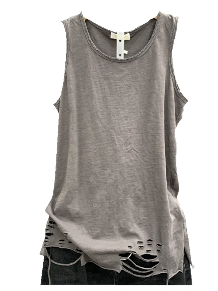 Solid cotton tank top for women, round-necklace, loose, casual, match all, new summer 2025