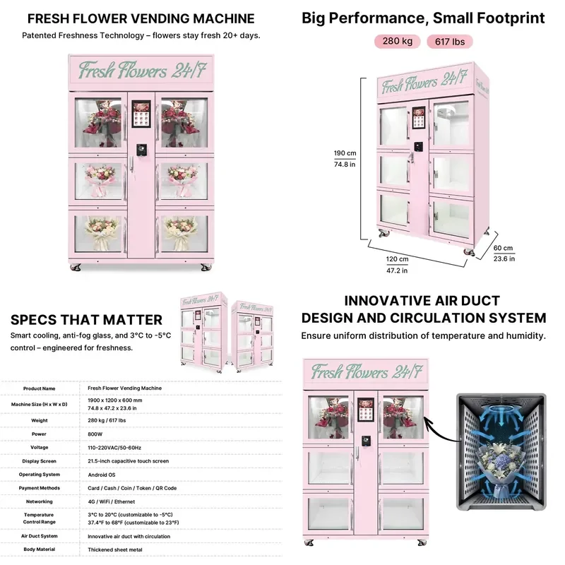 for Smart 24H Refrigerated Automatic Fresh Flower Bouquet Gift Locker Commercial Flower Vending Machine 6 Cell Capacity 21.5