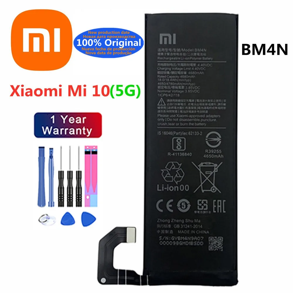 

4780mAh BM4N 100% Original Battery For Xiaomi Mi 10 Mi10 5G Mobile Phone Bateria Batteries + Tools + Tracking Number