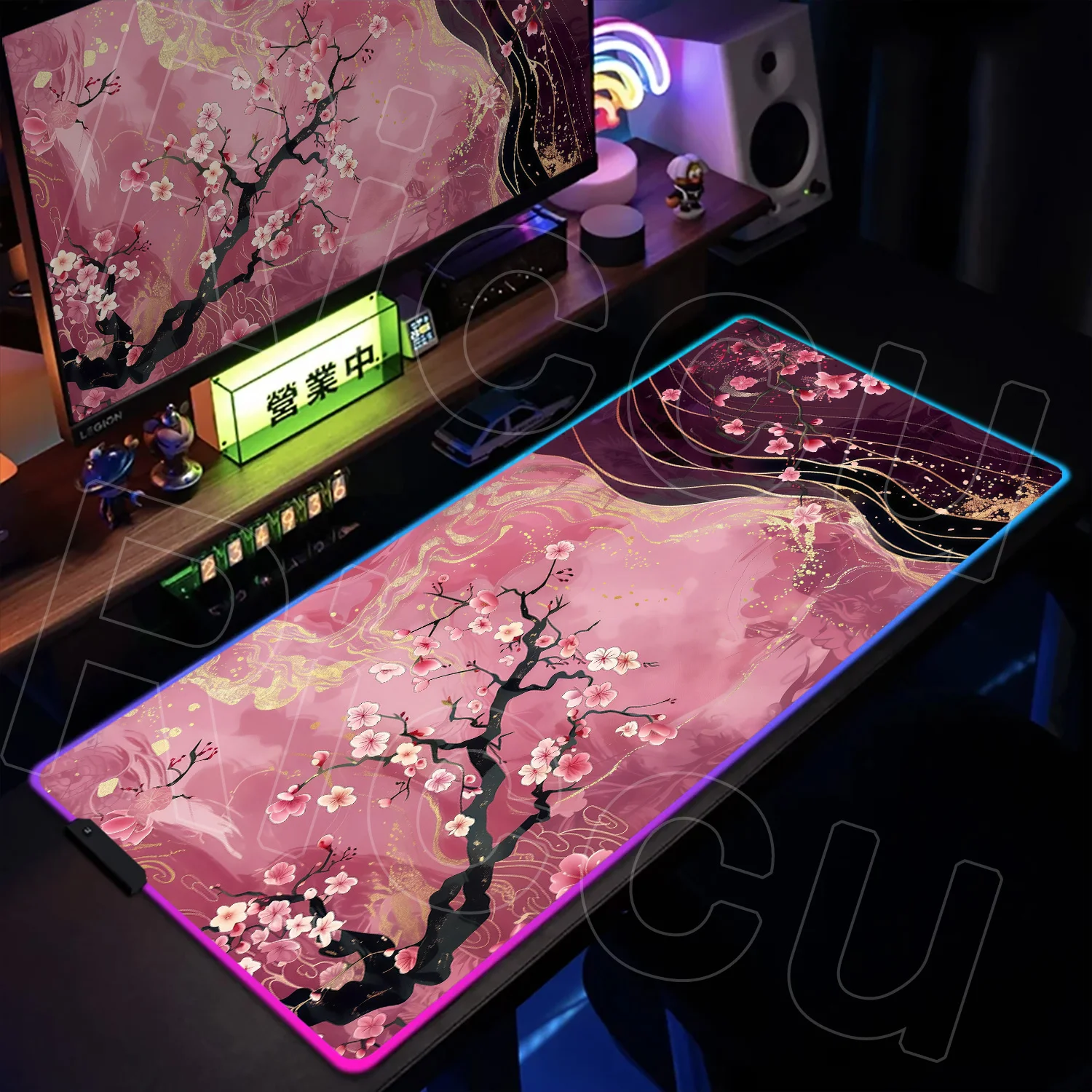 RGB XXL HD Printing Sakura Mouse Pad Gamer Cherry Blossom Mousepad Mats Large Keyboard Mat PC Accessories LED Desk Pads Computer