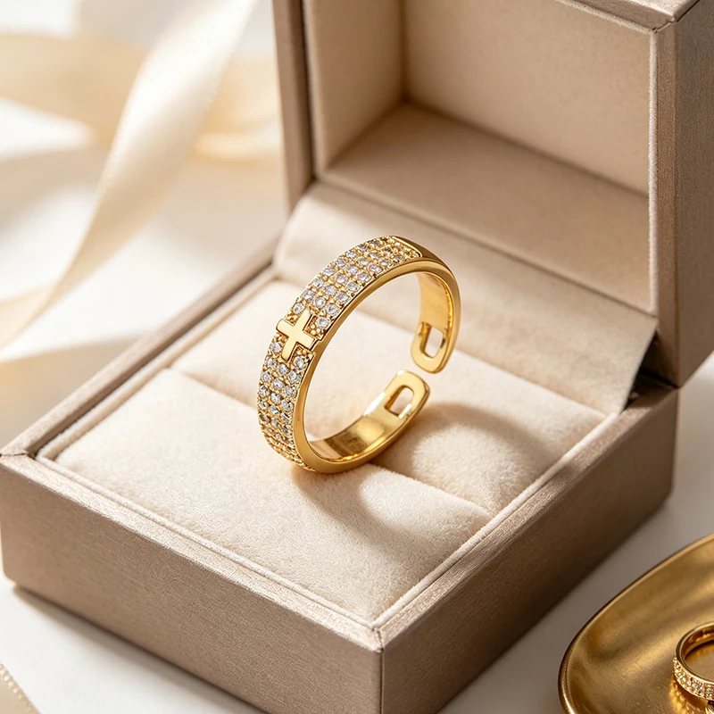 GANPUP Elegante Funkelnde Zirkon-Kreuzringe, Verstellbare Fingerringe für Damen, Modischer Schmuck, Neues Geschenk für Party und Urlaub. – Detail 2