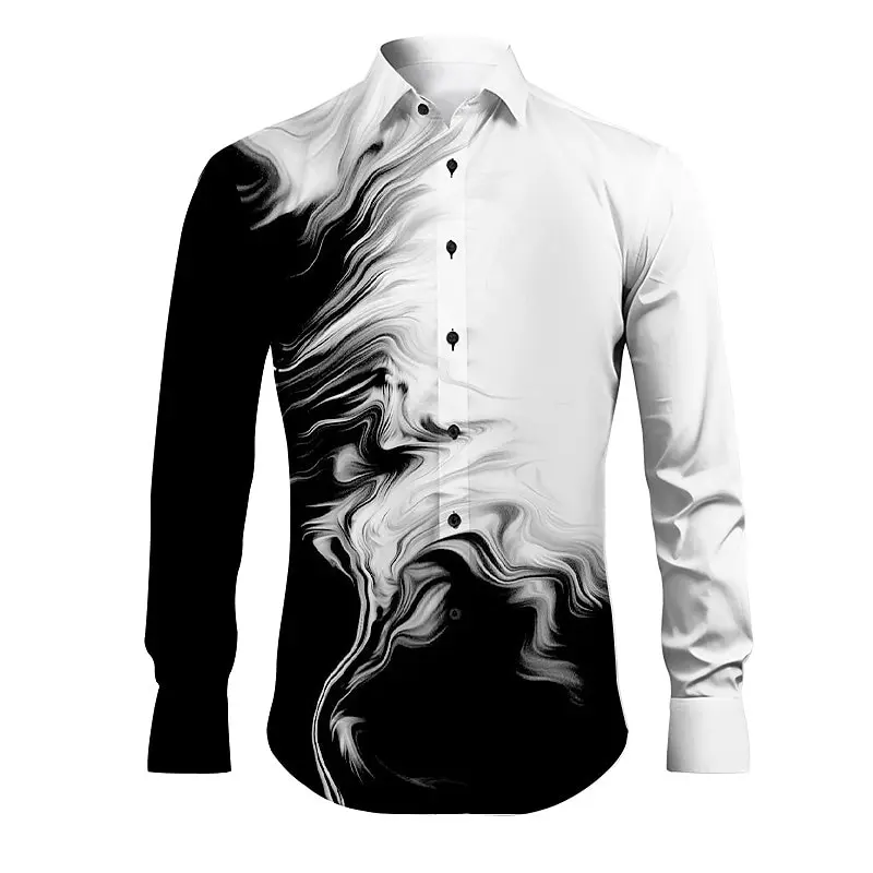 

Gradient Abstract Men's Shirt Fashion Daily Wear Spring and Summer Outing Lapel Long Sleeve Shirt Comfortable Casual Button Top