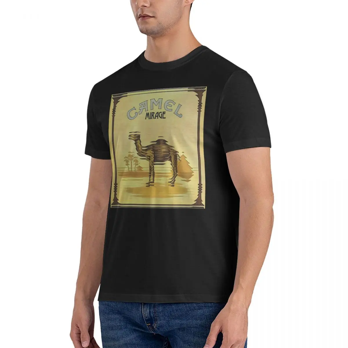 Vintage Desert T-Shirts Men Round Collar Cotton T Shirt Camel Mirage Short Sleeve Tee Shirt Summer Tops