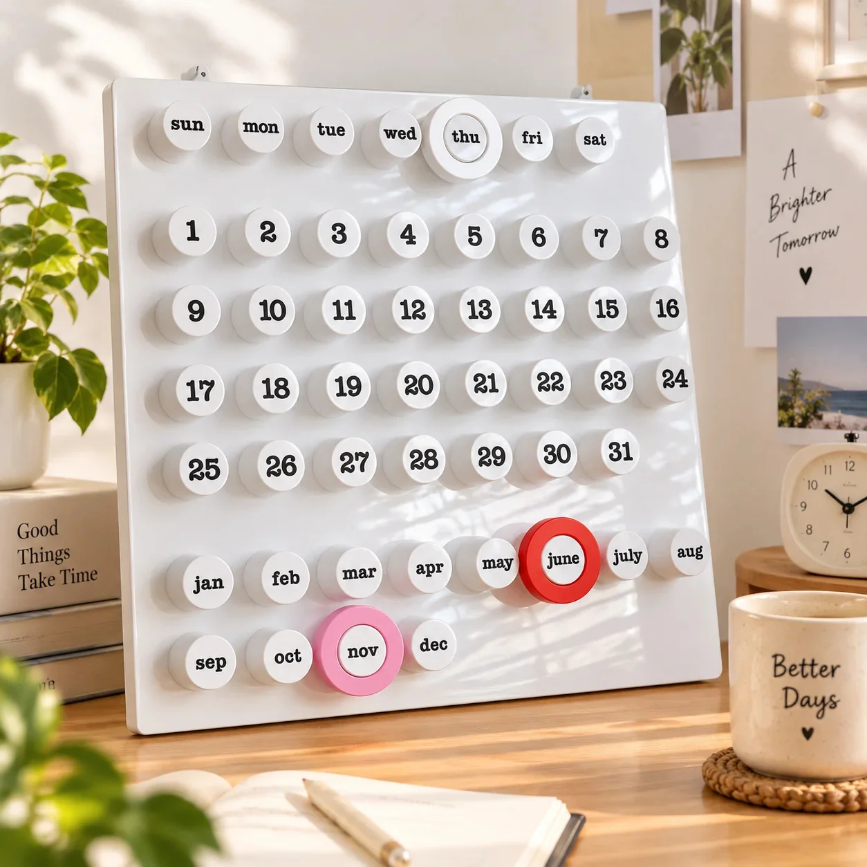 Reusable Perpetual Calendar Wall & Desk Decor Rotatable Knob Design Forever Calendar Creative Home Office Desktop Christmas Gift