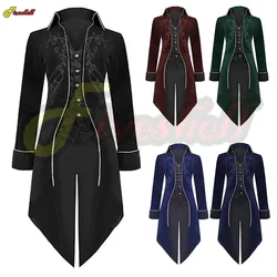 New Green Velet Medieval Jacket Halloween Vampire Steampunk Victorian Costume Men's TailCoat Vintage Suit Nobel Cosplay