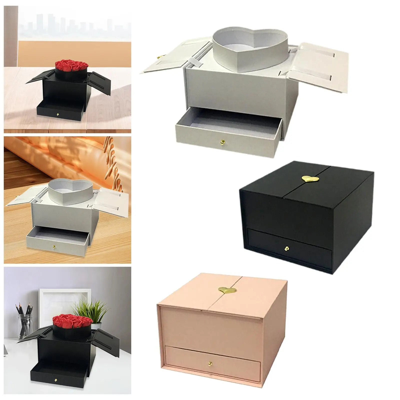 

Empty Packaging Gift Box Flower Fillable Box with Drawer Reusable Versatile 25x23.5x15.5cm for Birthdays Parties Lightweight