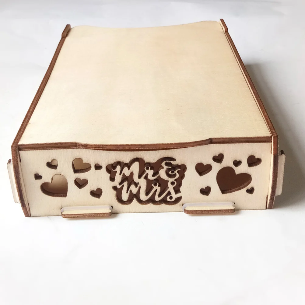 

Natural Wood Vintage Wedding Guest Book Heart Shape Signature Box Wooden Creative Guestbook for Wedding Messages