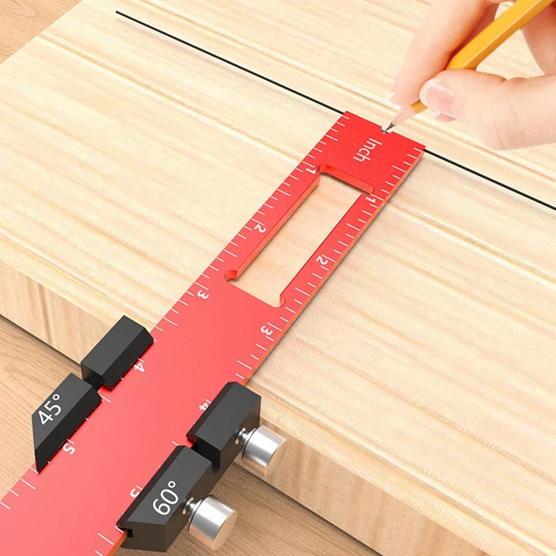 3Pcs Layout Tool Precision Ruler With T-Track Slide Stops, Inch And Metric Scale