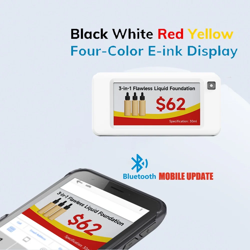 

Mobile App Update 4 Colors Eink Epaper BLE ESL Digital E ink Price Tag ESL Electronic Shelf Label Electronic Tag For Supermarket