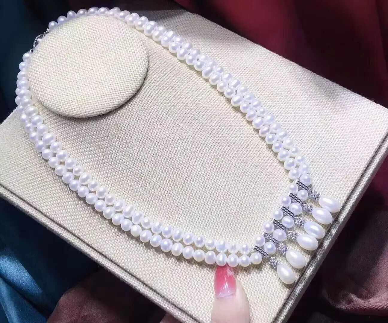 2024 new Two Strands 6-9mm South Sea White Pearl Necklace 18