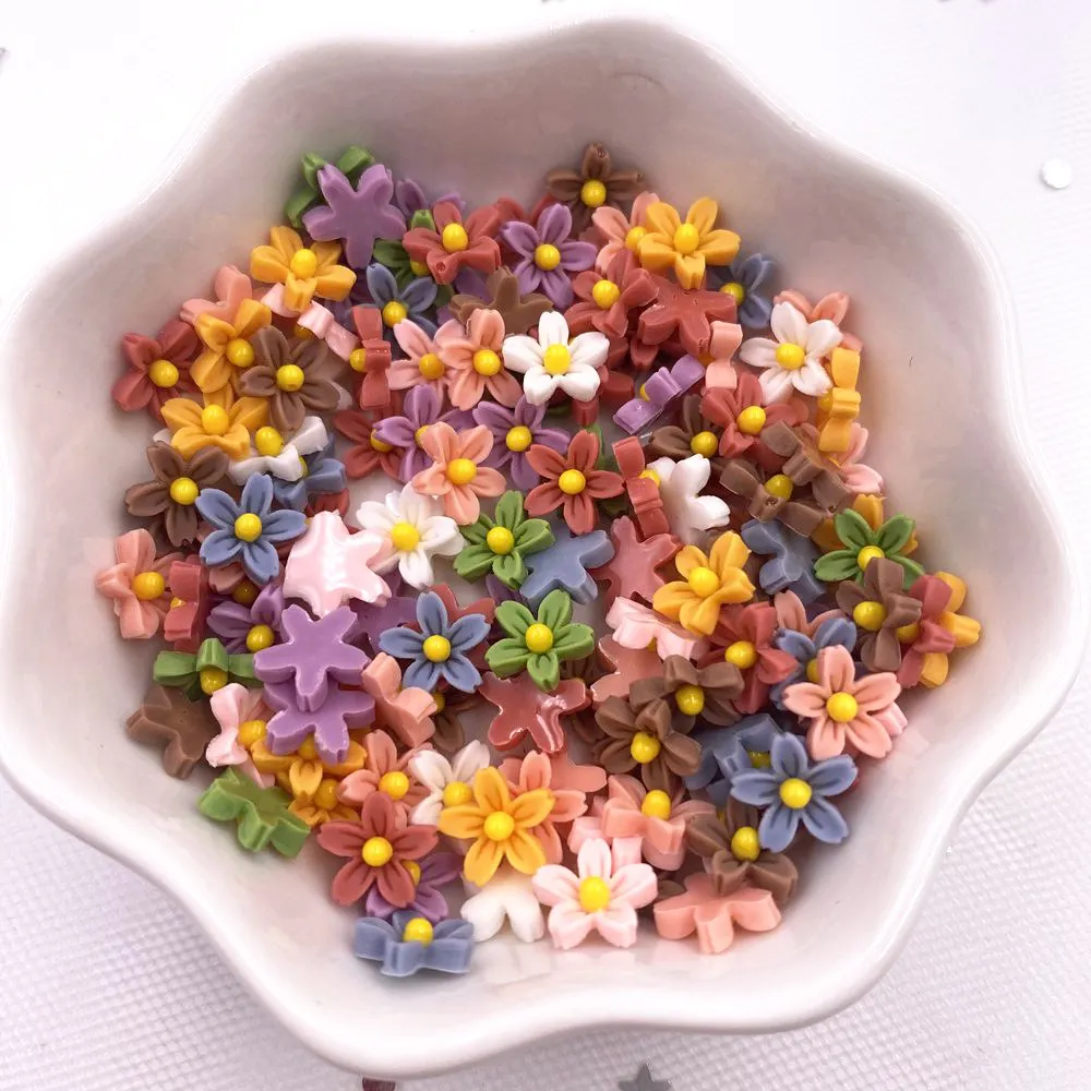 100Pcs 8mm Resin 3D Colorful Mini Flower Gems Flatback  Scrapbook Wedding Applique  Nail Art Decor Crafts  SL560