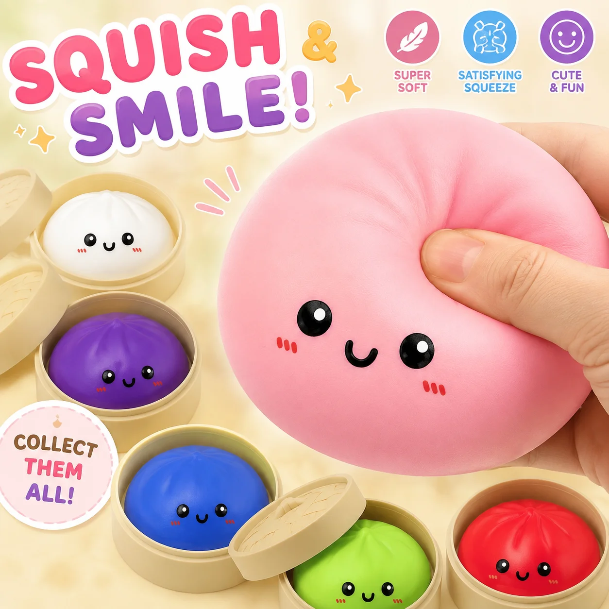 Squishy Squeeze Toy Realistic Giant Dumpling with Bamboo Steamer Soft Dough Ball Decompression Fidget Toy Funny Creative Gift