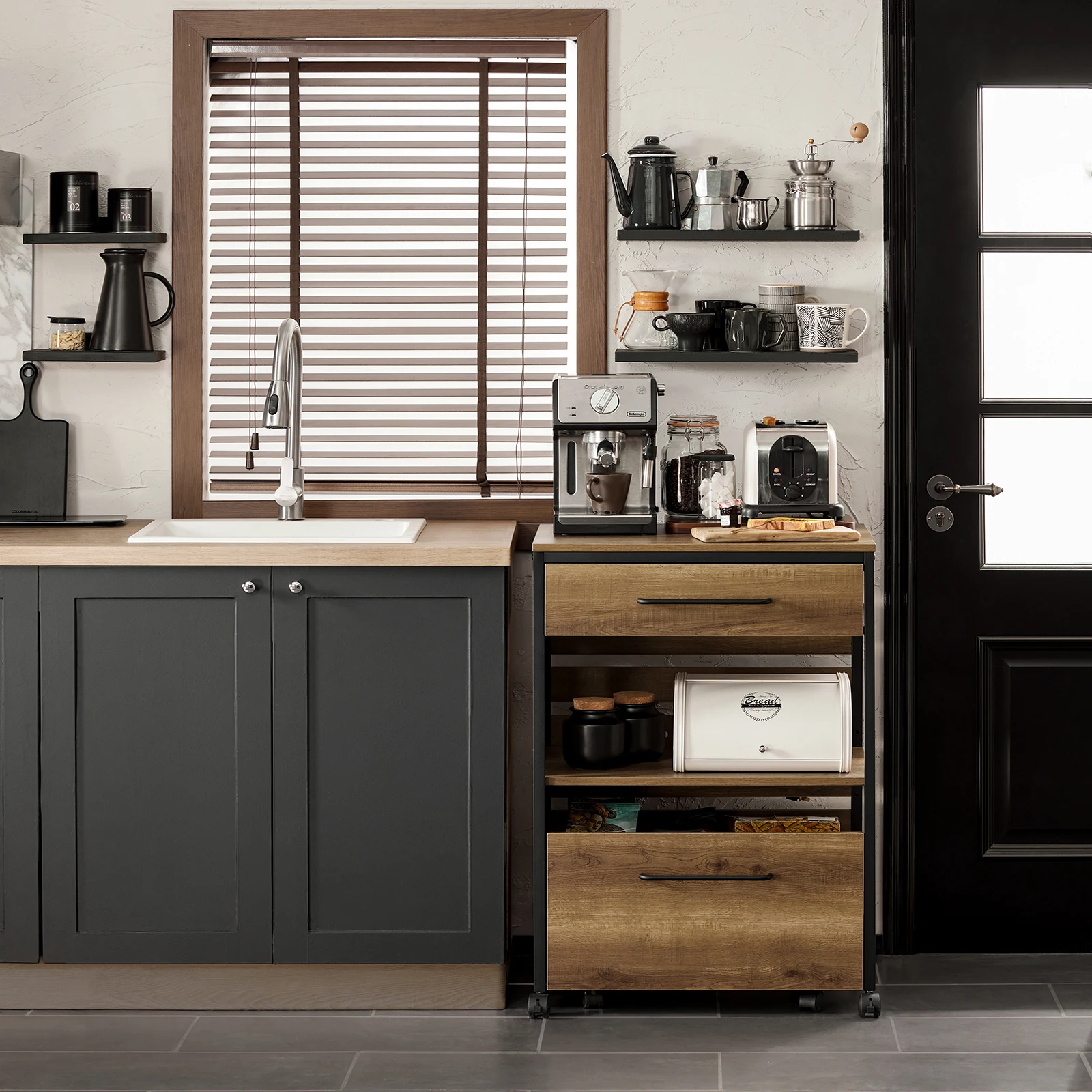 SoBuy Carrello da portata FKW118-PF con 1 carrello da cucina rimovibile per riporre oggetti su carrello da bar con rotelle