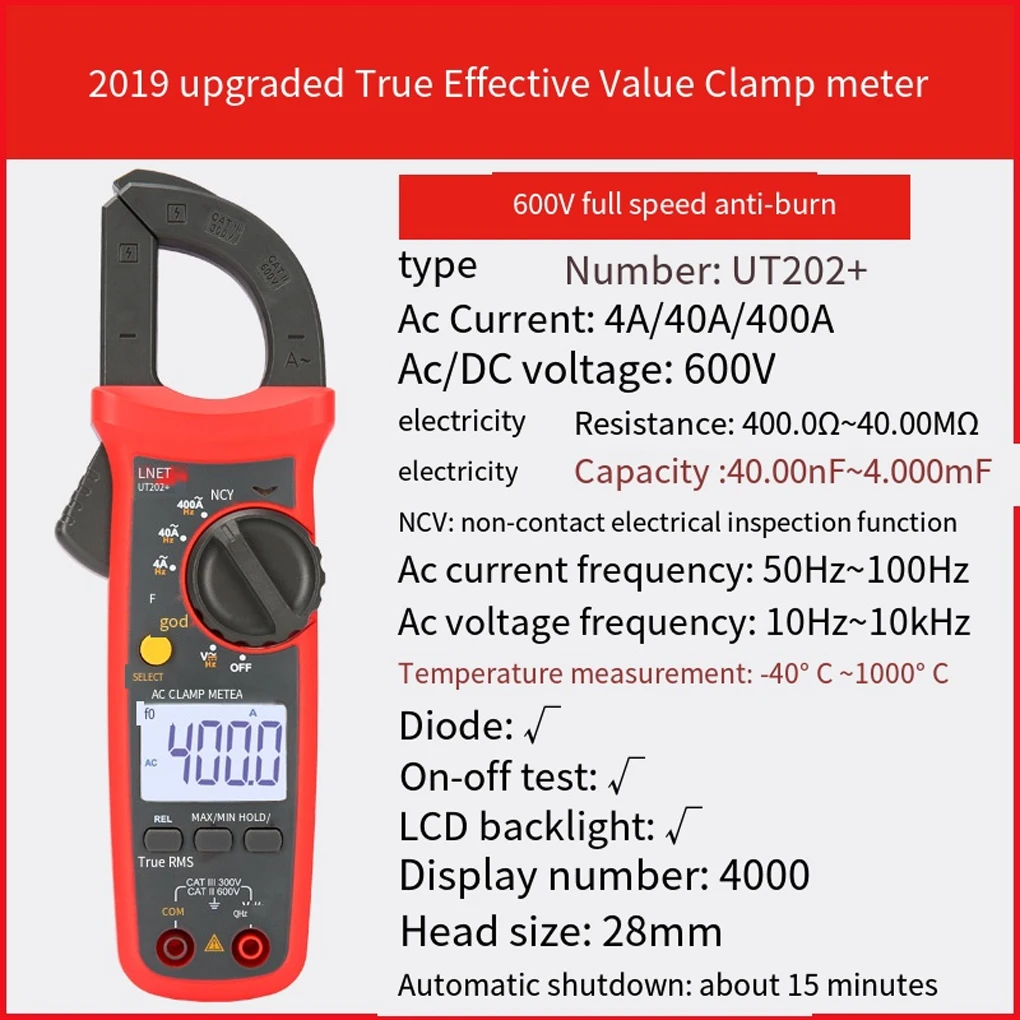 UNI-T Clamp Meter UT202 Plus Digital Tester Ammeter Electric Multitester Professional Voltmeter Pliers Accessory  ﻿