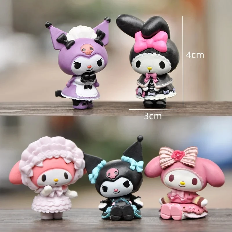 5 pz 3-4cm Kawaii Kuromi Melody modello Anime figura bambola accessori giocattoli regalo Action Figures hobby regali