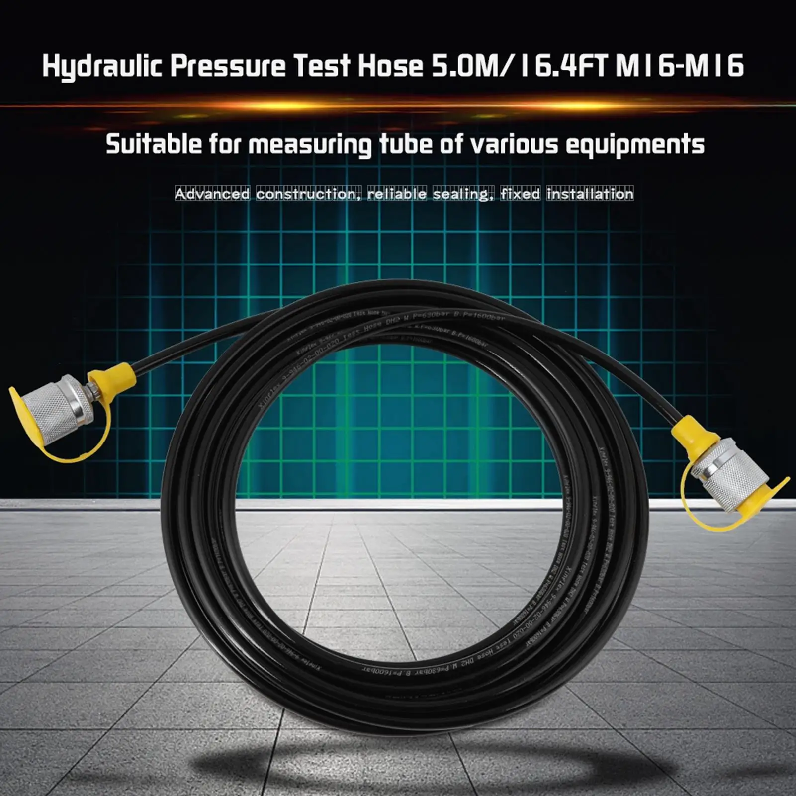 64MPa 5.0M Hydraulic Pressure Test Hose - Female End - Black - Gauge Connecting Cable