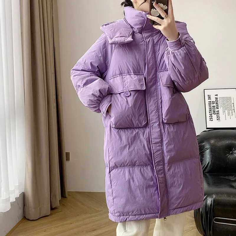 Women White Duck Down Jacket Winter Coat Long Hooded Thick Duck Down Padded Parka Fashion Outerwear  max mara пуховик JK-167
