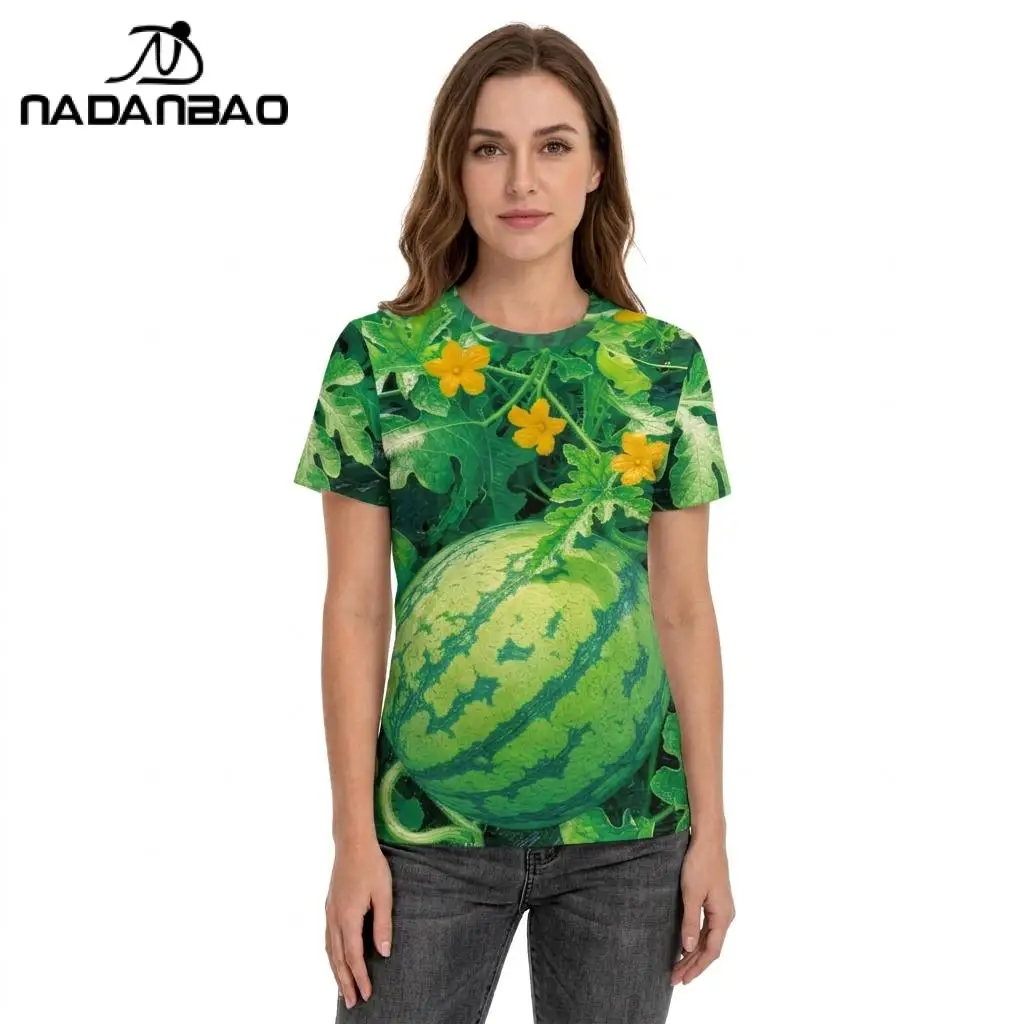 Nadanbao Funny Watermelon Print T-Shirt for Women Summer Loose Short Sleeve Shirt Casual Holiday Green Top Unisex O-Neck Tees