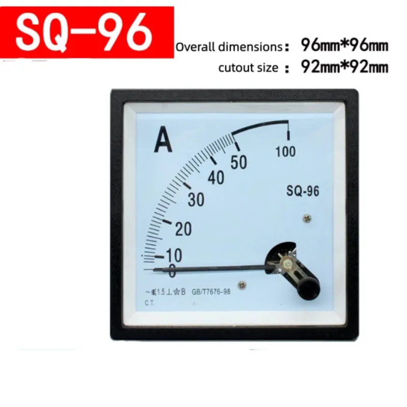 SQ-96 Analog AC Ammeter, Range Optional 5A/10A/15A/20A/25A/30A/40A/50A, Cutout Size 92mm Panel Mount Current Meter