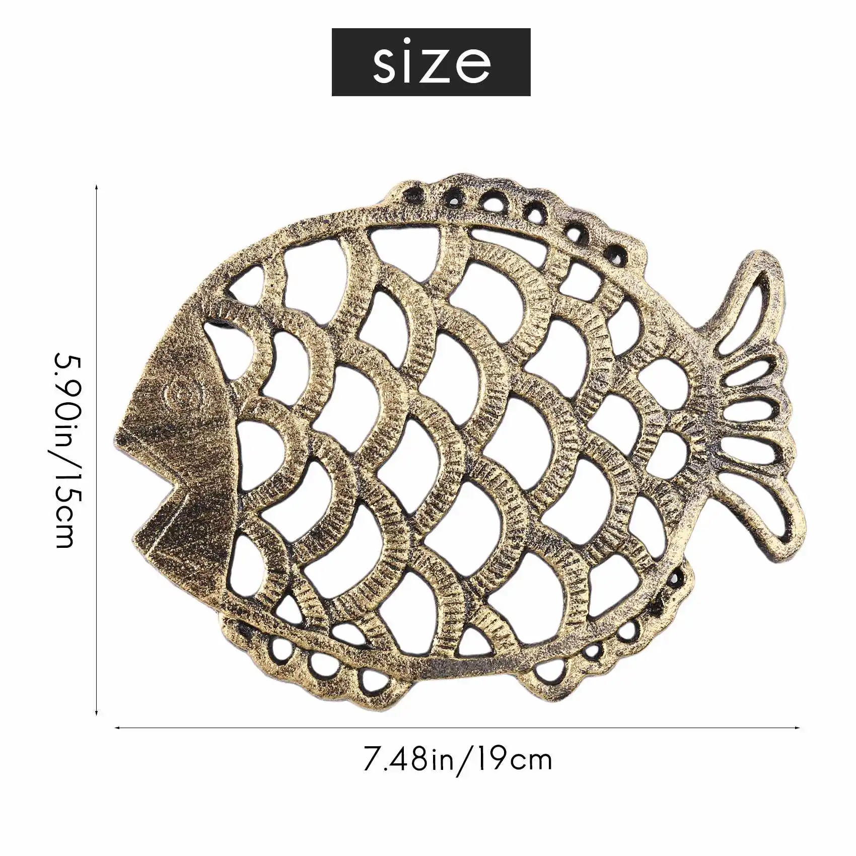 2026 + ركيزة سمكة من الحديد الزهر، نمط عتيق مزخرف مقاس 7.5 × 6 بوصة لأواني الطبخ والأطباق الساخنة بأقدام مطاطية