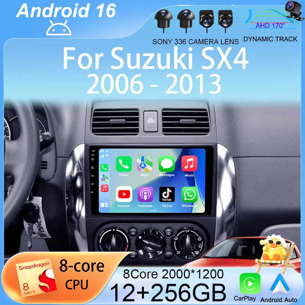

Android 16 Carplay Car Radio for Suzuki SX4 2006-2013 Fiat Sedici 2005-2014 Navigation Multimedia Video Player Audio 2din Stereo