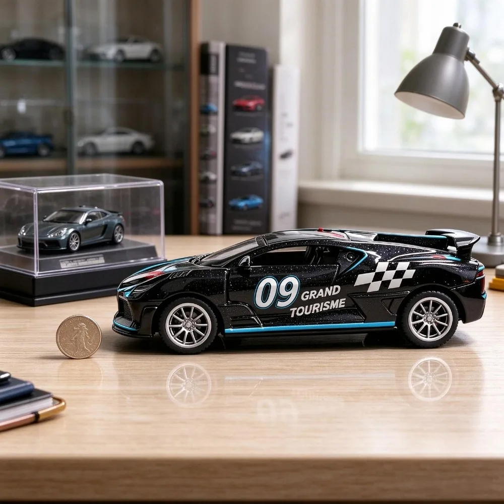 Modelo de coche deportivo a escala 1:36, con puertas que se abren, pintura de competición realista, hecho de aleación, ideal como objeto de colección y para exhibir, un regalo perfecto para los amantes de los coches.