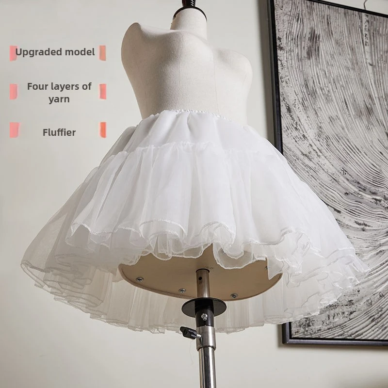 4 Layer White Petticoat Fluffy Lolita Bottoms Skirt Support Boneless Puffy Skirt Soft Yarn Dress Crinolinas Cosplay Accessory