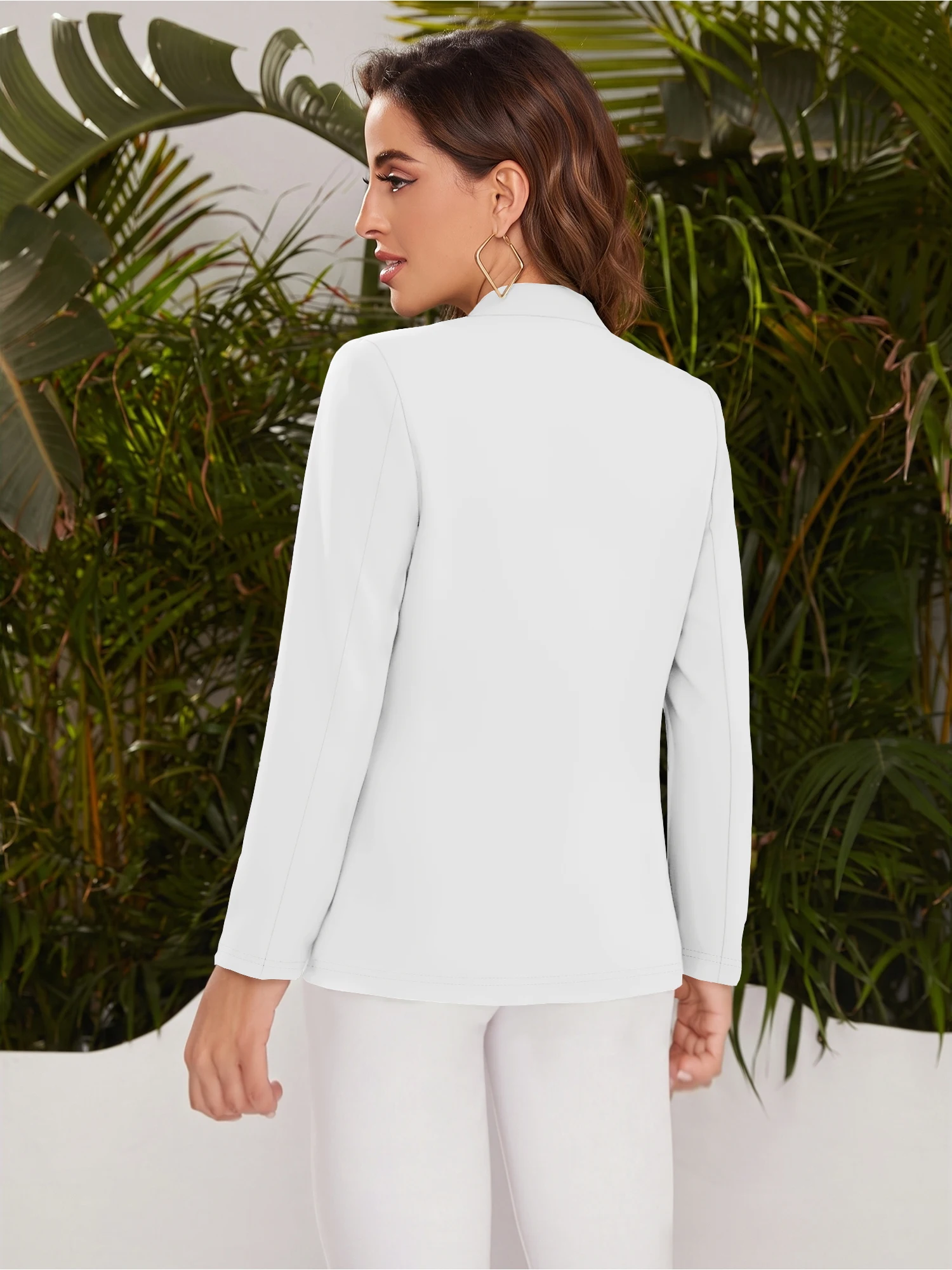 2026 New Women Slim Fit Blazer Stand Collar Open Jacket Solid Color Long Sleeve Office Working Elegant Ladies Coat