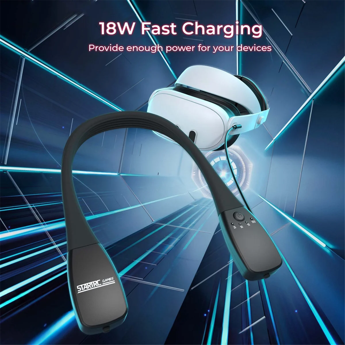 Pengisi daya portabel tipe-c Power Bank leher VR paket baterai 10000MAh VR untuk 3/2 Pico 4/4 Pro // PS VR hitam