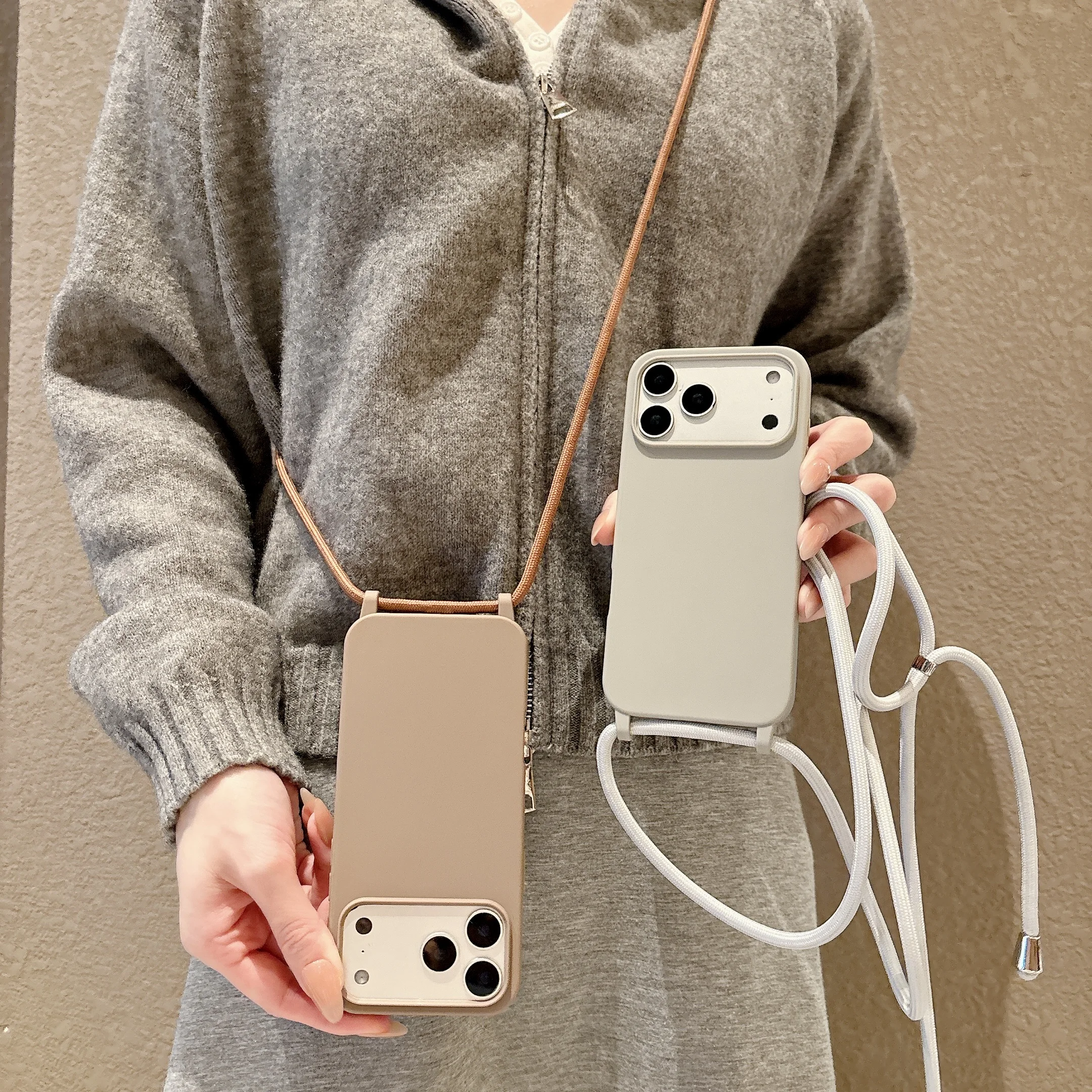 High-Grade Crossbody Lanyard Cord Silicone Soft Case for iPhone 17 16 15 14 Pro Max Plus 16e 17e Air Matte Strap Candy Cover