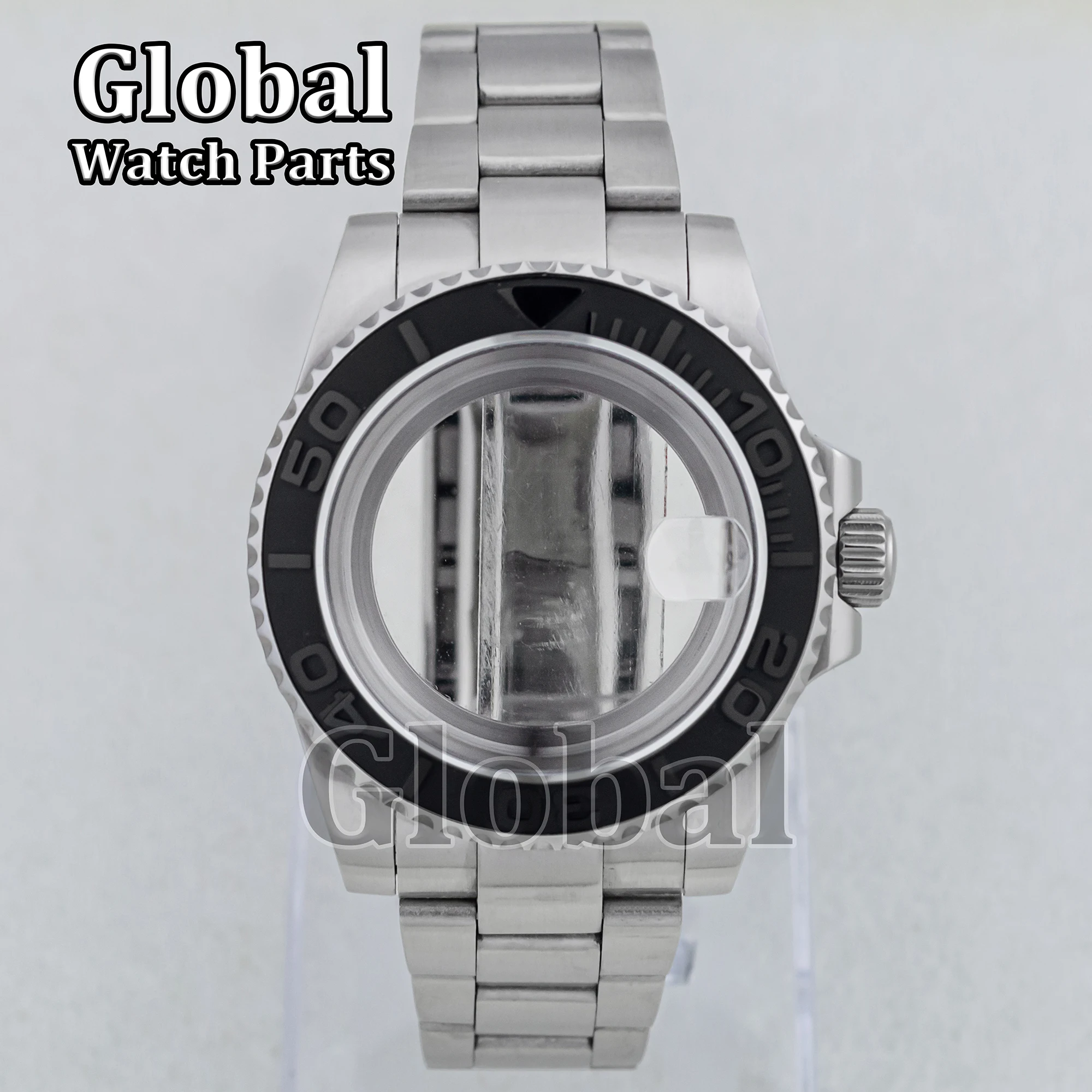 Caja de reloj de acero inoxidable para SUB GMT, correa sólida, parte inferior de cristal, resistente al agua hasta 5ATM, accesorios para reloj, piezas de repuesto