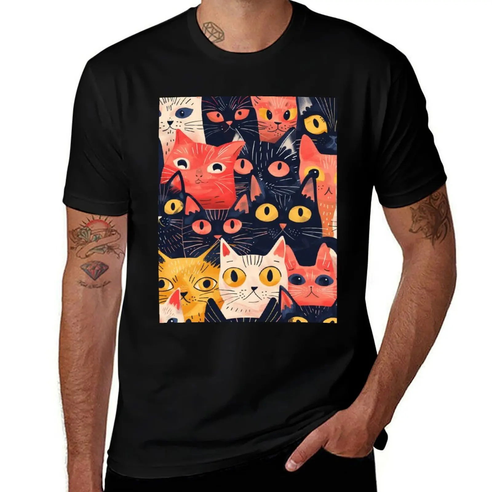 

Vintage Art Cute Cats Pattern Art Retro Graphic T-Shirt anime t shirts for man T-Shirt