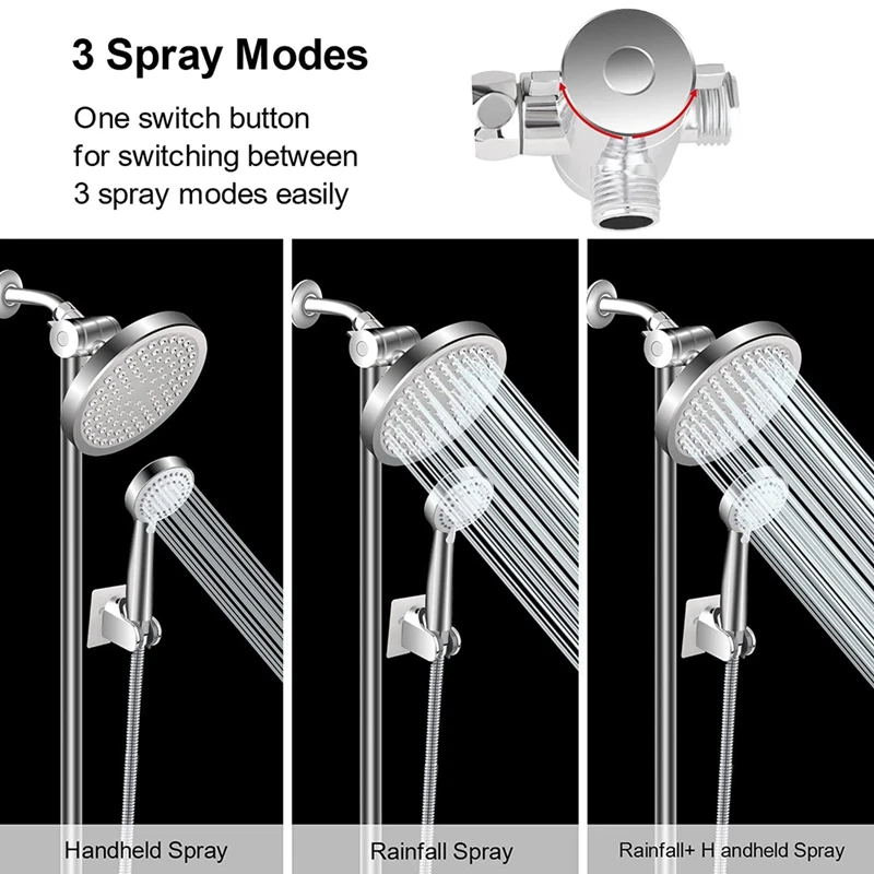 Shower Heads, High Pressure Rainfall And Handheld Shower Head Combo, 3 Mode Detachable Dual Shower Head For Bath