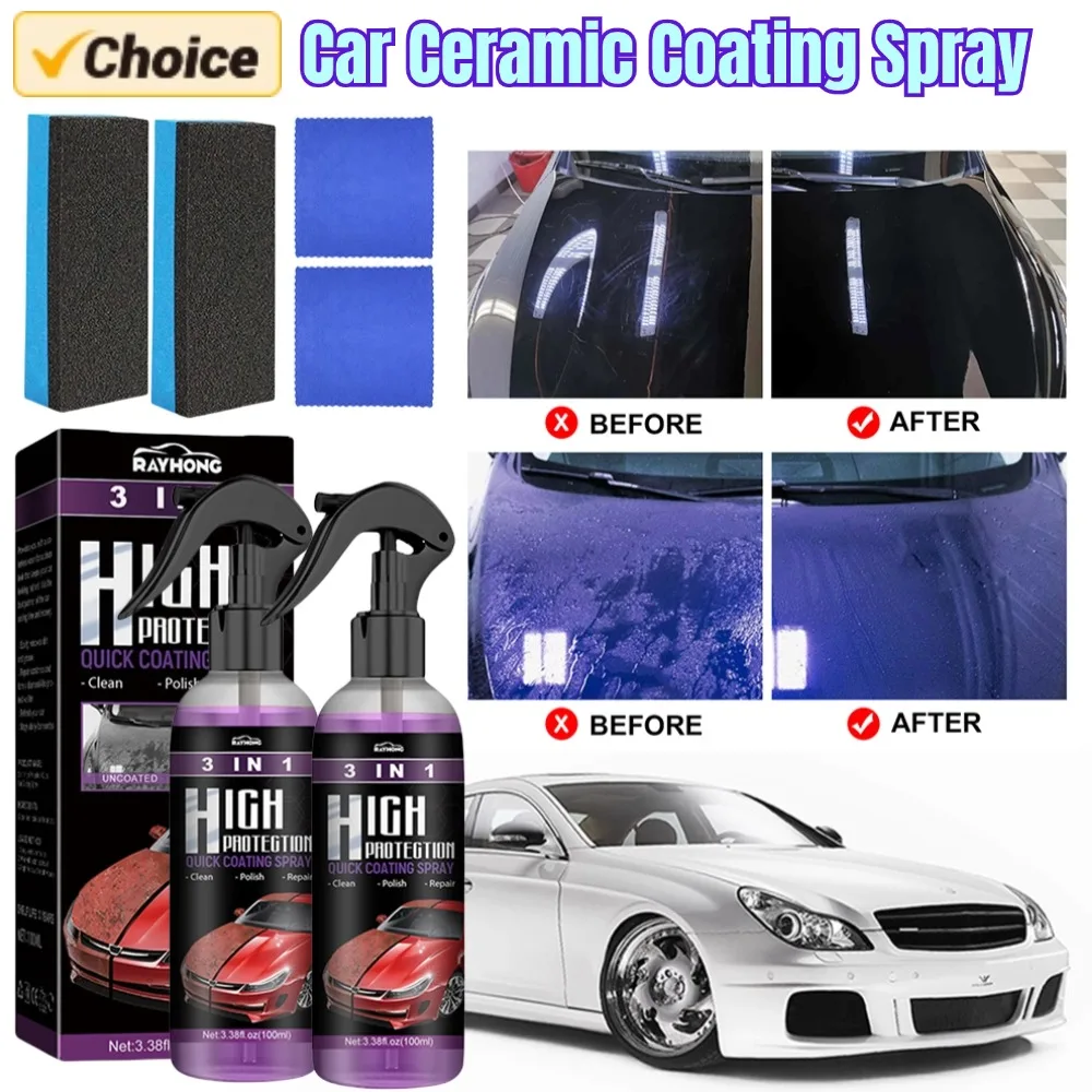 1/2 Set 3 In 1 Car Ceramic Coating Spray 100ml Auto Polishing Paint Coating Agent Car Paint Scratch Repair Remover