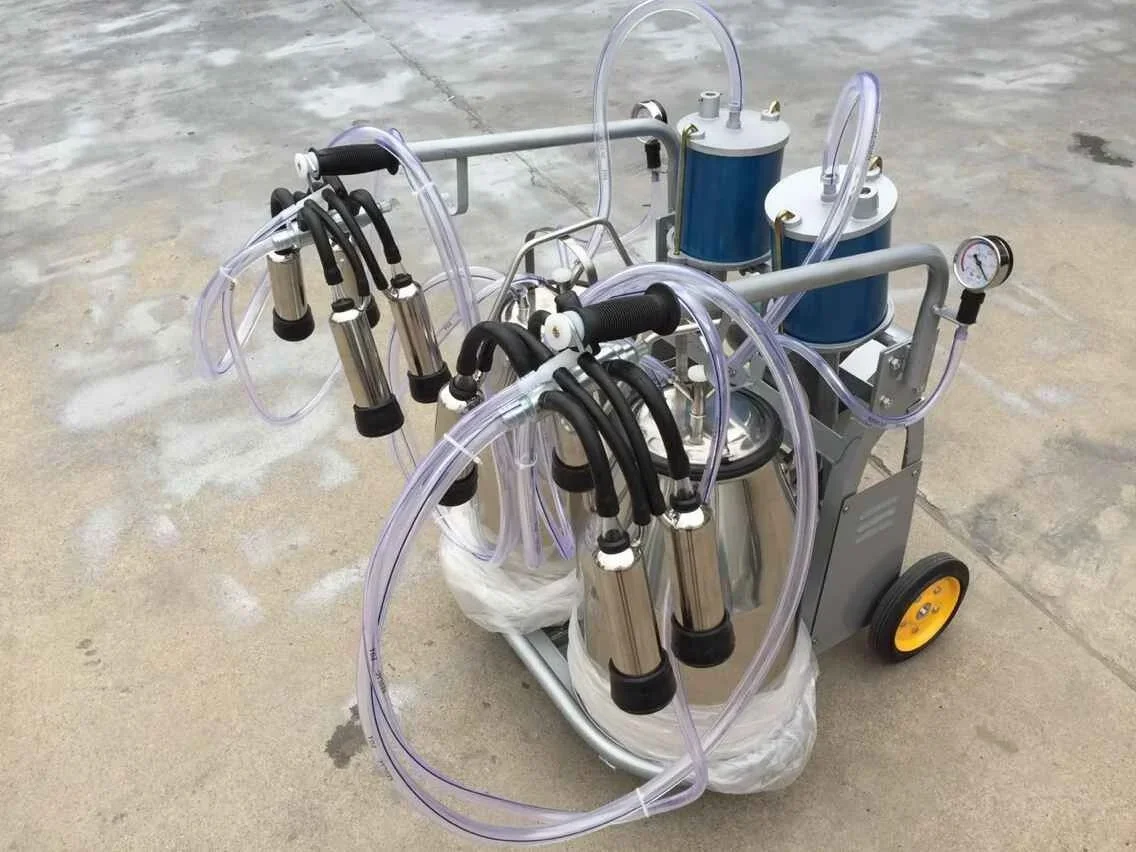 YYHC-cow and goat cluster portable piston double 25L buckets/tank milking machine for sale