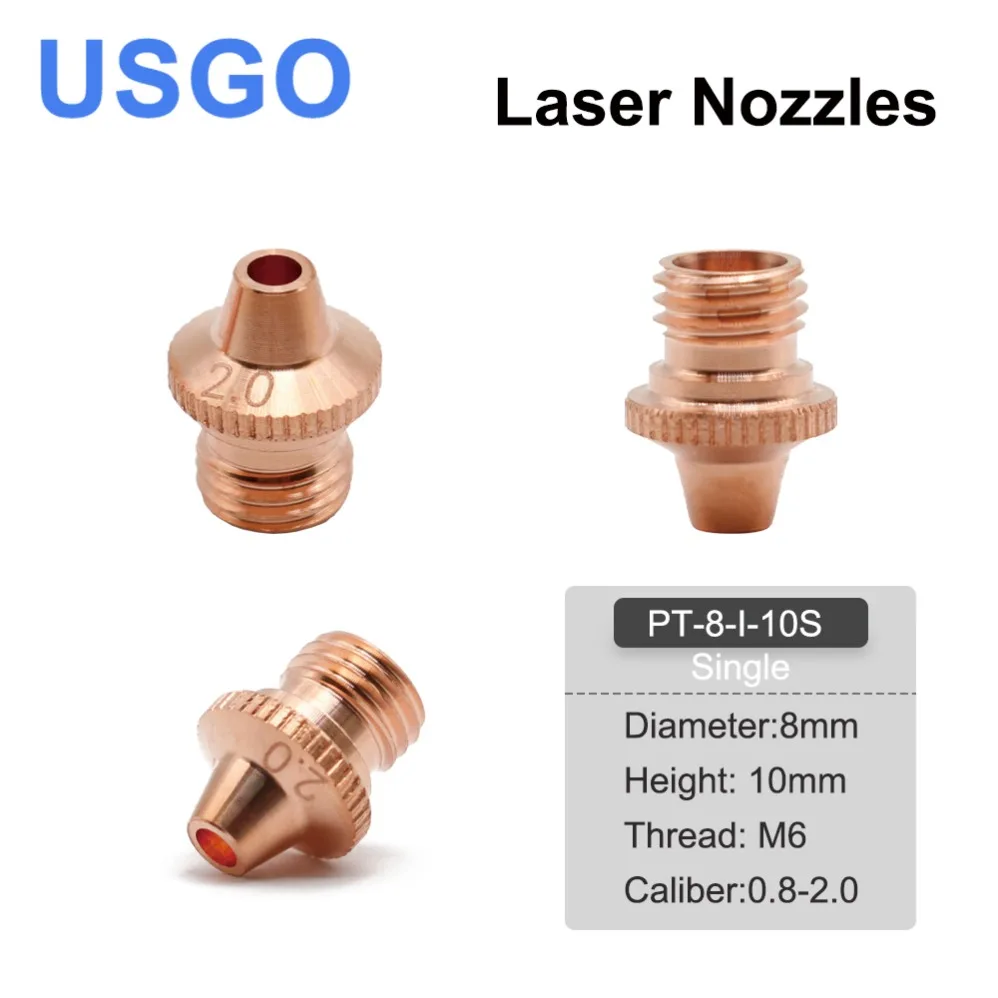 USGO Laser Cutting Nozzle KN TAK 3D PT-10 / PT-8 Dia.8 & 10mm Thread M6 for Precitec LightCutter P0494-785-00008 Laser Head