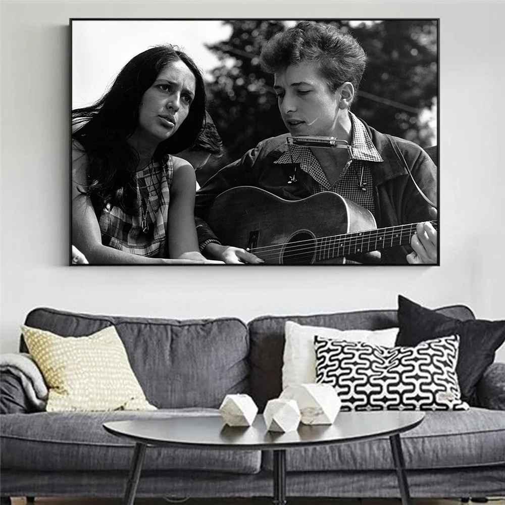Bob Dylan and Joan Baez Poster Classic Black White Wall Art Prints Canvas Paintings for Home Living Room Decor