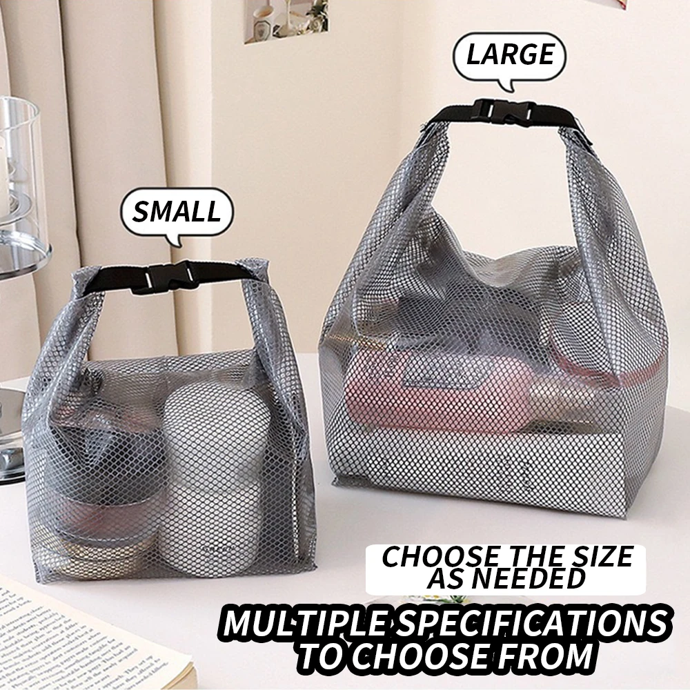 Waterproof Mesh Toiletry Bag, Drawstring Cosmetic Organizer with Quick-Release Buckle, Transparent Pouch for Travel, Gym, and Ba