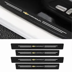 4pcs Carbon Fiber Leather Car Door Sill Threshold Anti Scratch Protective Stickers Decals For Chevrolet Cruze SS Z71 Trax Camaro