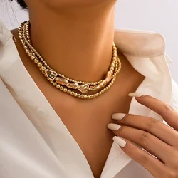 Vintage Gold-plate Multilayer CCB Ball Chain Necklace For Women Fashion Female Statement Punk Short Choker Steampunk Jewelry