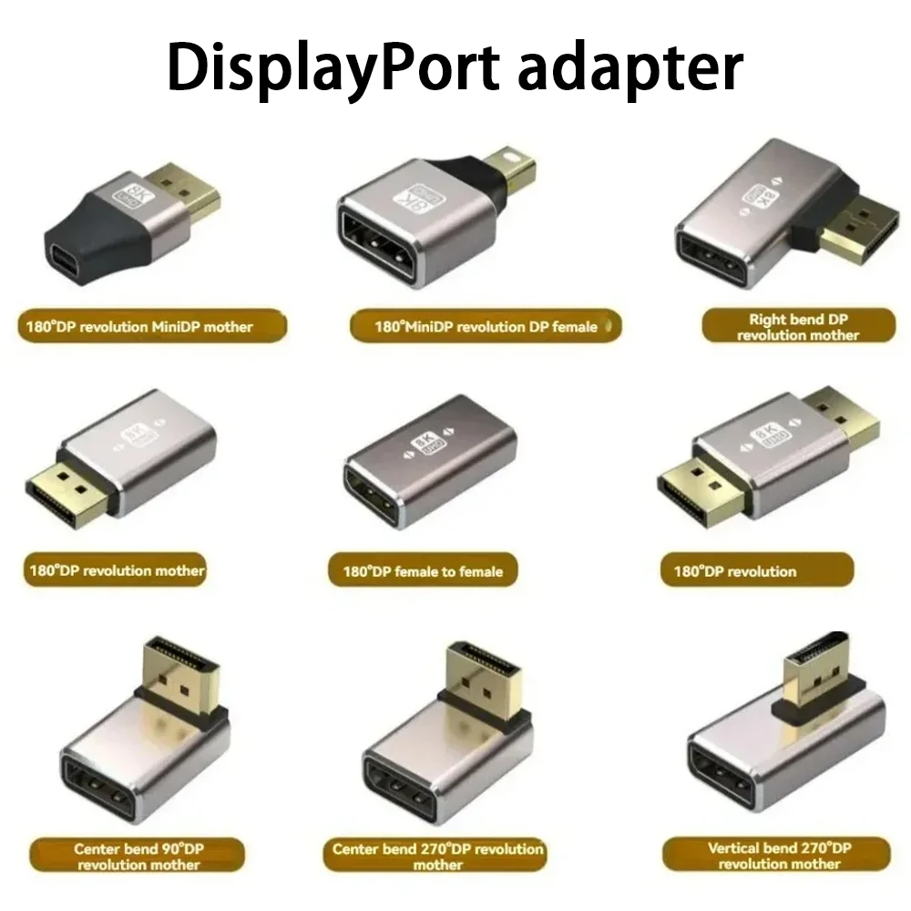 90 Degree DisplayPort Male To Female Right Angle Adapter DP1.4 8K 60Hz 4K 144Hz Elbow Converter L‑Shape Connector For PC Monitor