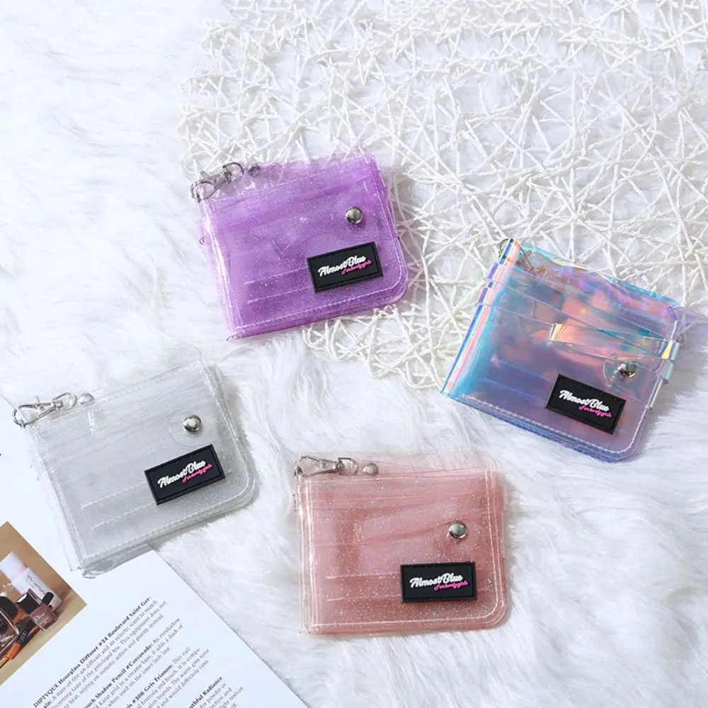 

Simple Jelly Color Credit Card Holder Wallet Transparent with Neck Strap Hand Bags PVC Coin Pocket Ladies