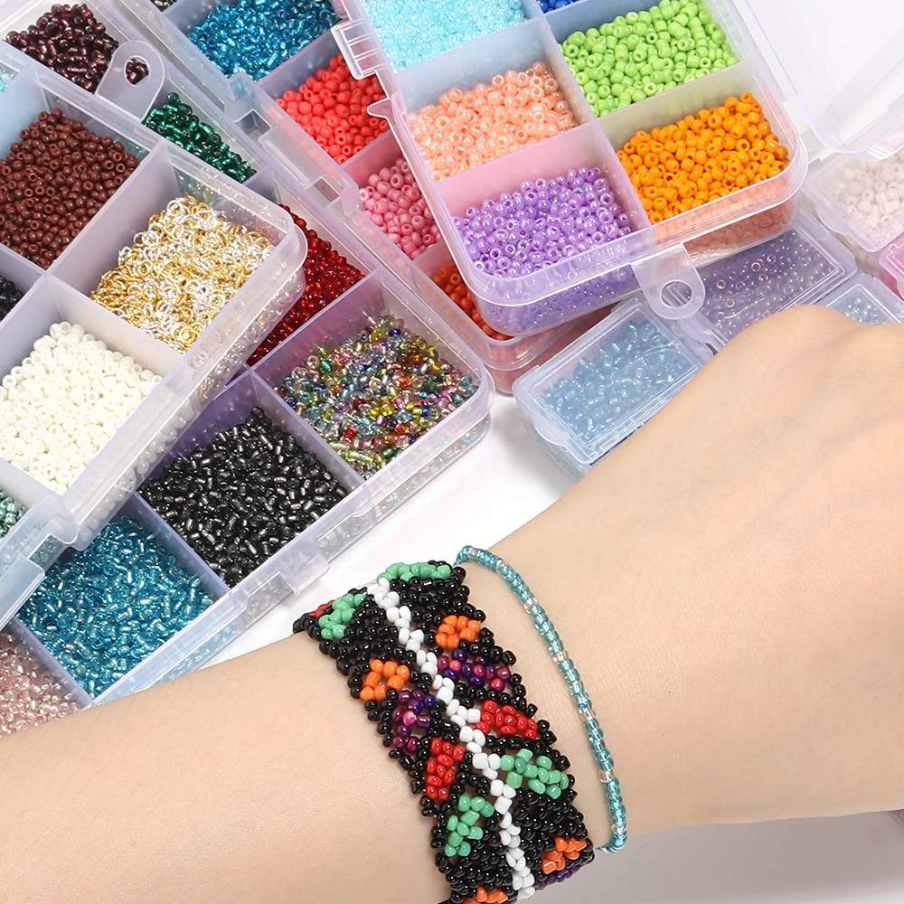 

1Set 2mm 7-24 Grid Glass Rice Beads Set Box Colorful Unique Loose Beads for DIY Craft Bracelet Earrings Accessories