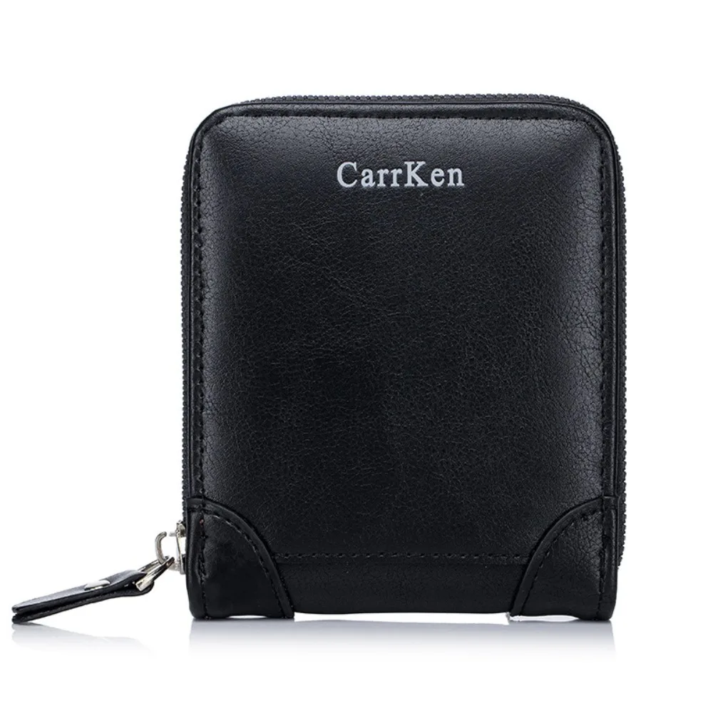 

New PU Leather Men's Wallet Zipper Solid Color Clutch Bag Large Capacity Short Wallets