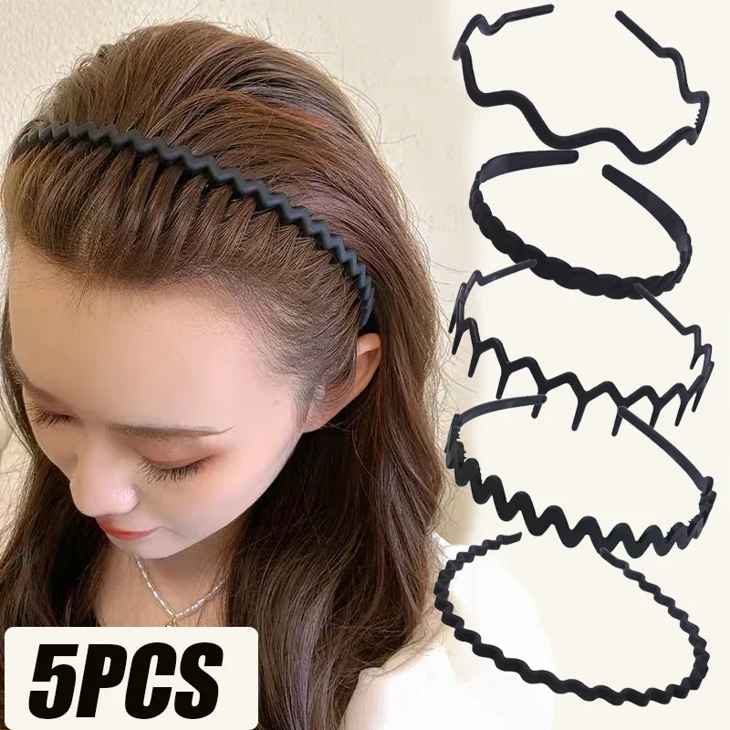 Non-slip Black Hair Hoop Wave Shape Teeth Headband 1/5Pcs Simple Fashion Solid Color Bangs Pressure Hair Clips for Women