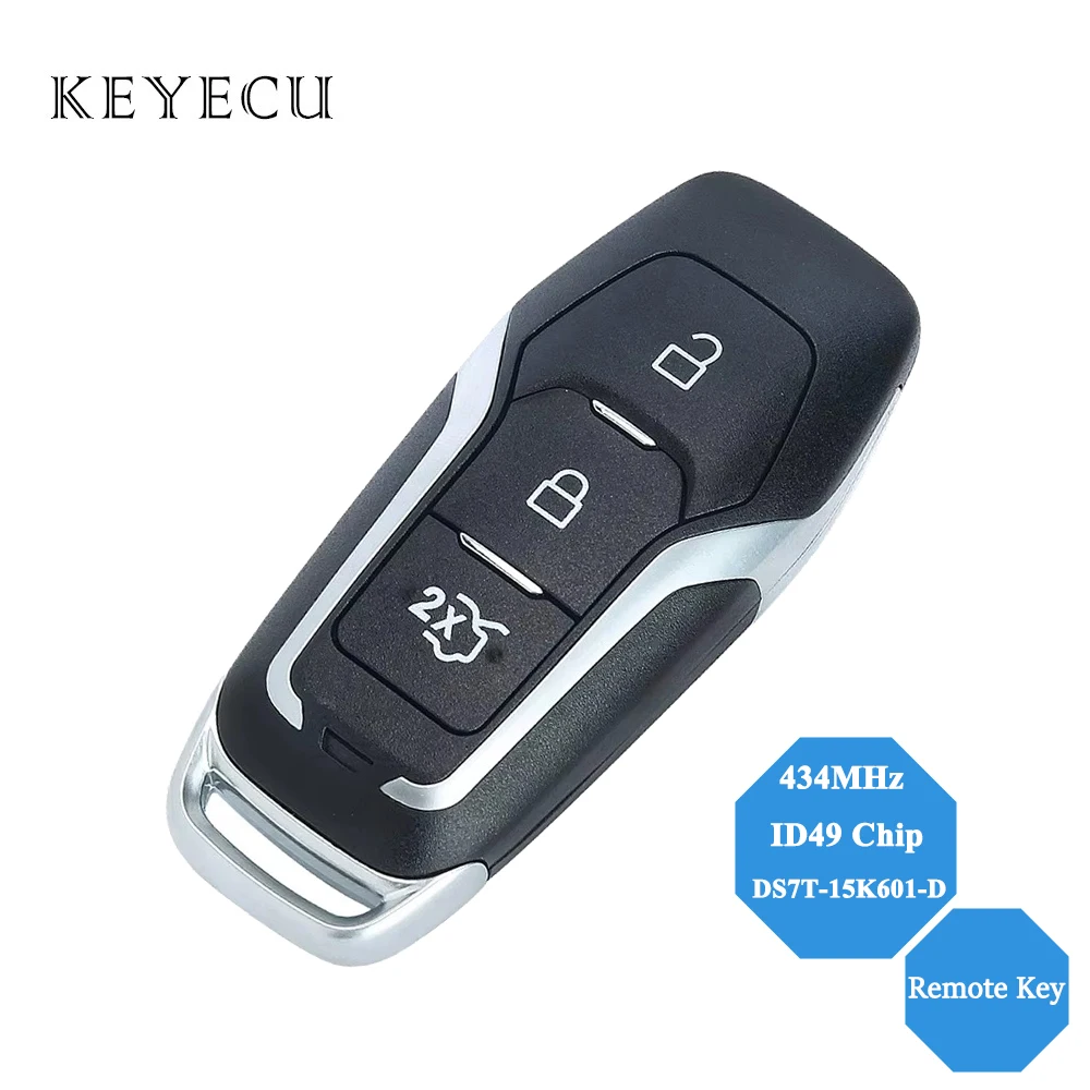 Keyecu For Ford Mondeo 2.0T KUGA Mustang Edge 2014-2018 Smart Remote Car Key Fob 433MHz With ID49 Chip P/N: DS7T-15K601-D