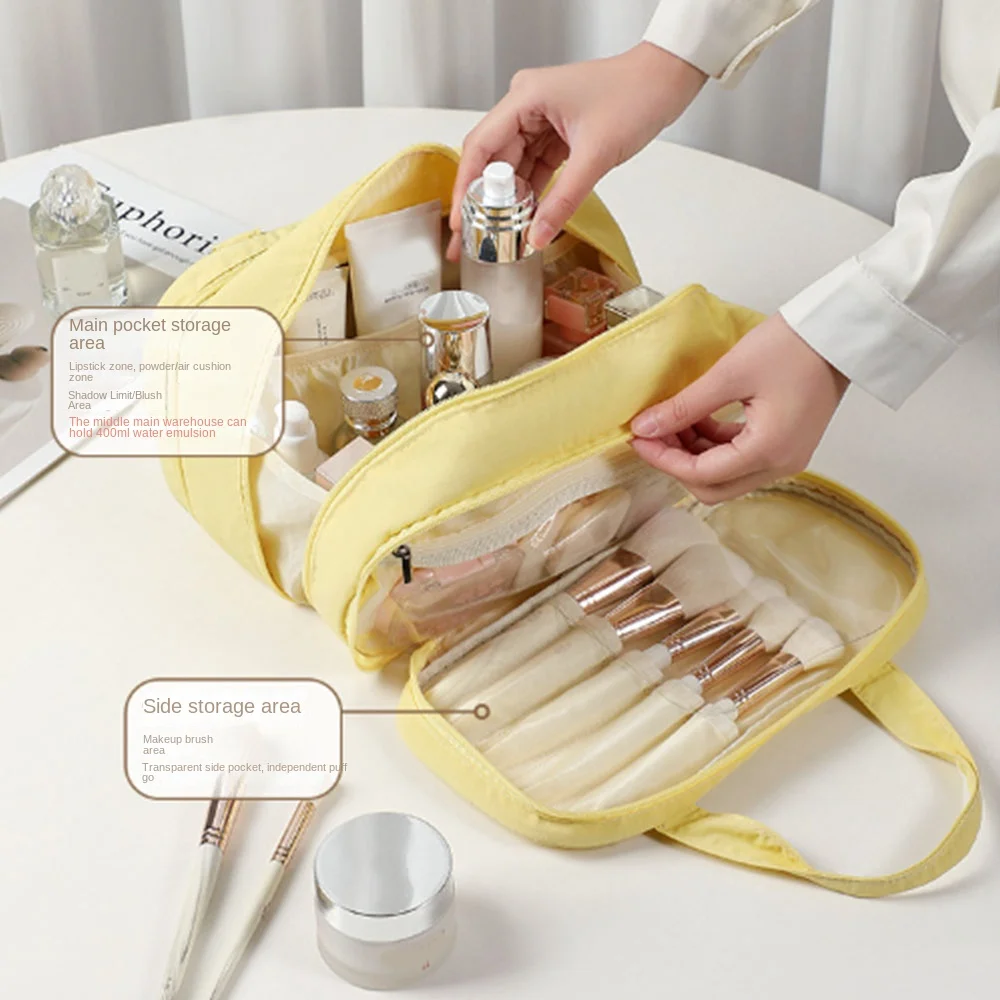 Трехслойная перегородка, ручная косметичка большой емкости с ручкой, сумка для хранения косметики, водонепроницаемая сумка для туалетных принадлежностей, дорожная