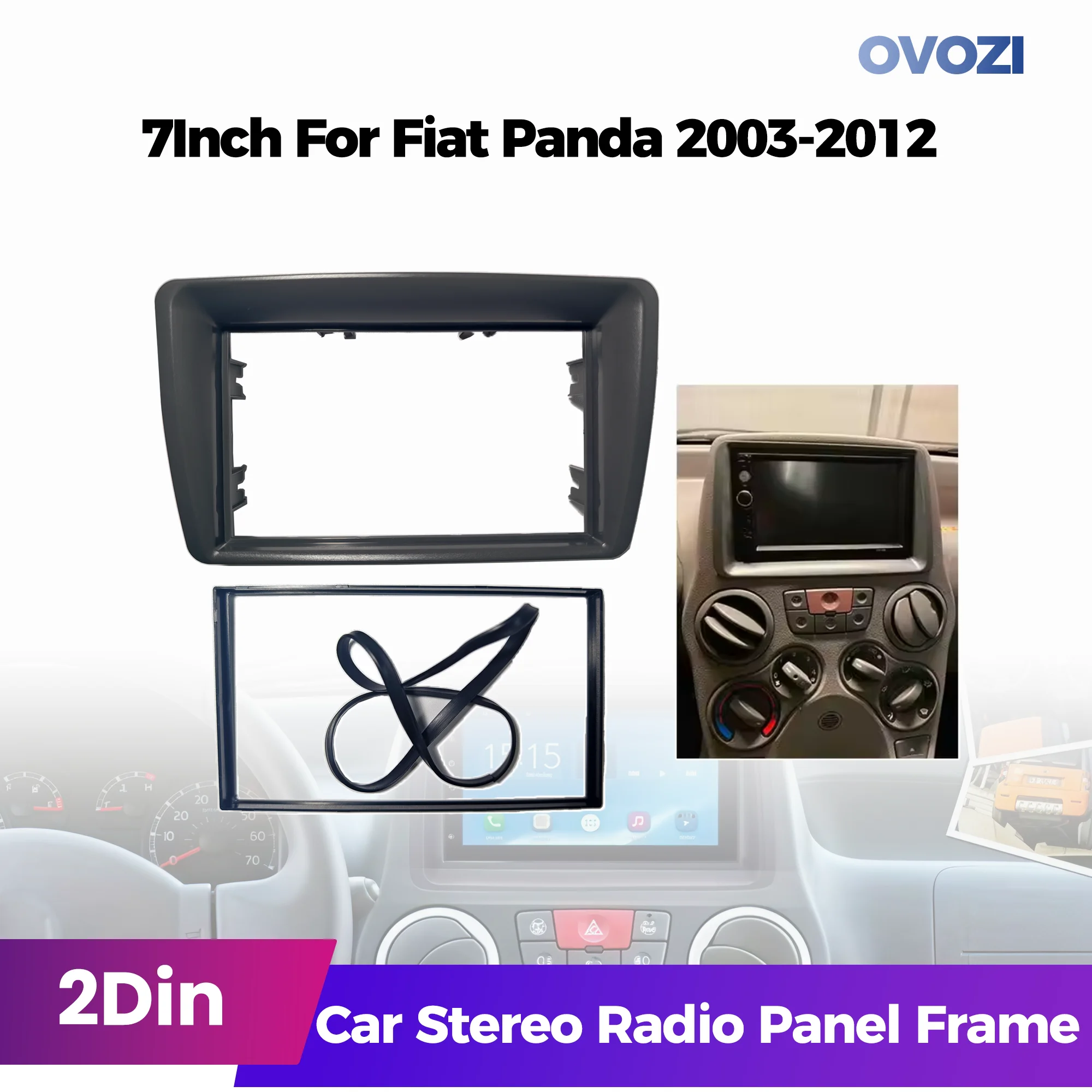 2DIN Panel Frame for a 7-Inch Multimedia Screen, for FIAT Panda from 2003 to 2012 Car Stereo Radio Fascia Installation Kit